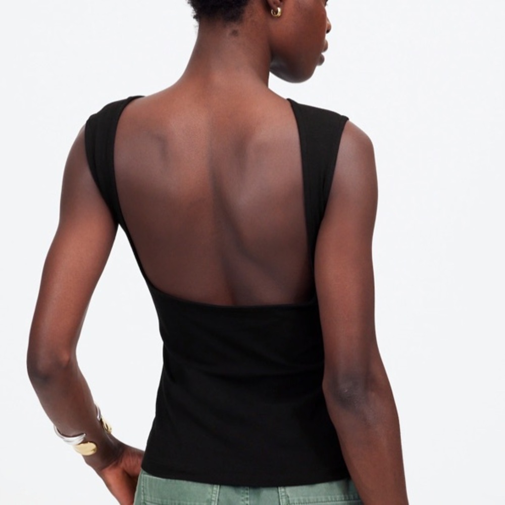 Madewell Women’s LARGE BLACK Low scoop back sleeveless Tee Tank top NWT